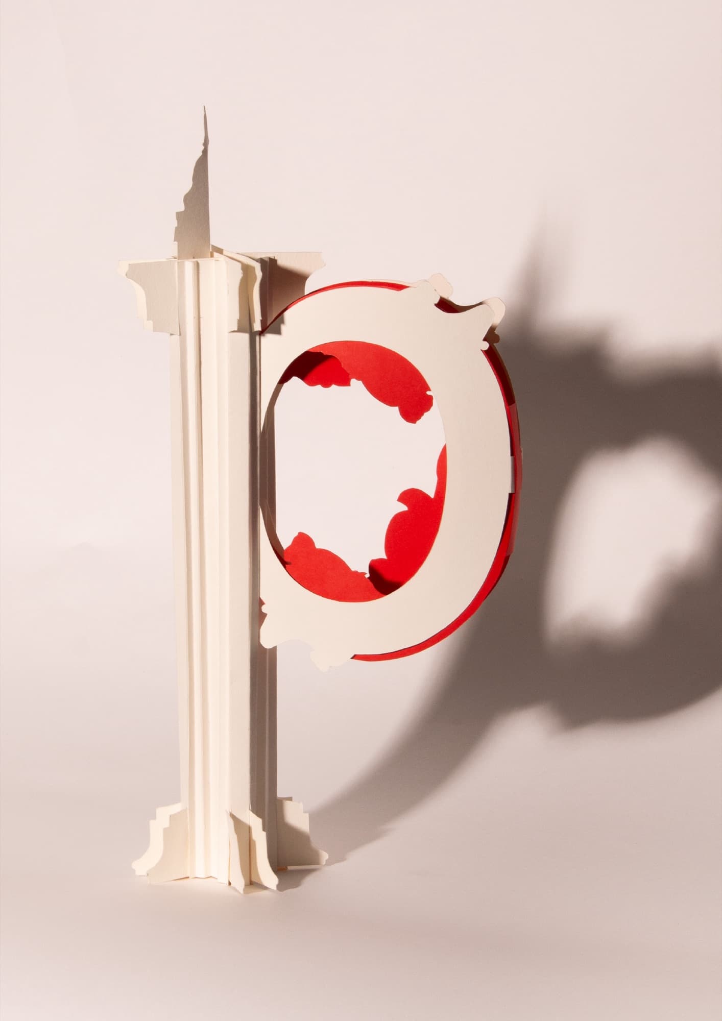 Second view of the paper-cut 3D letterform artefact