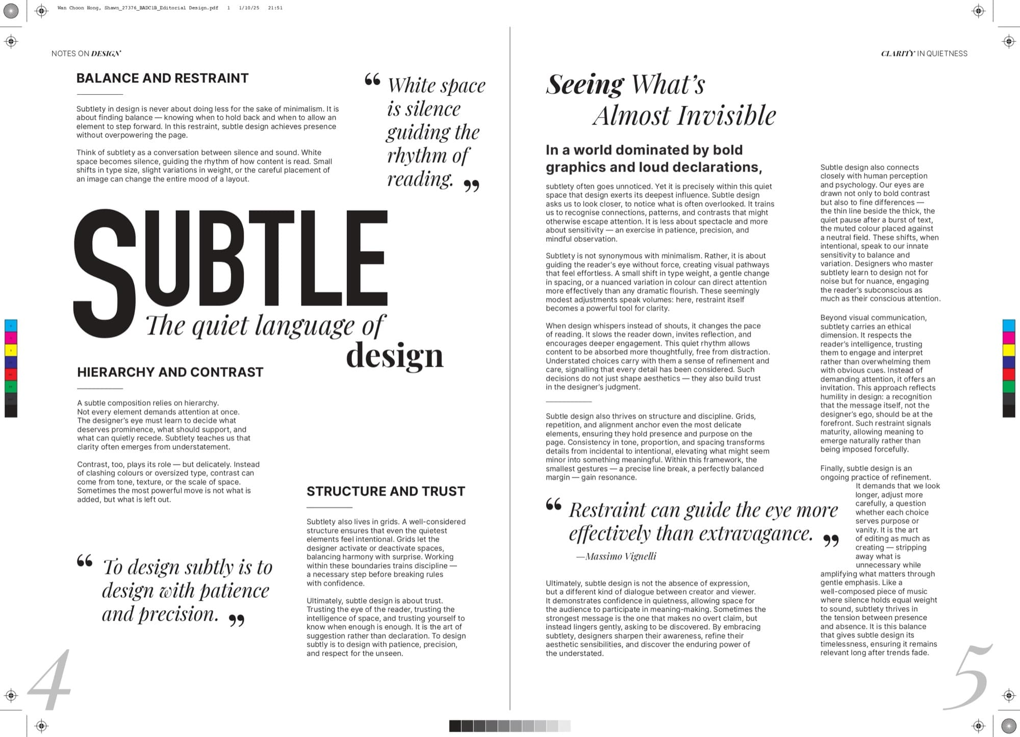 Editorial spread with layered typographic composition